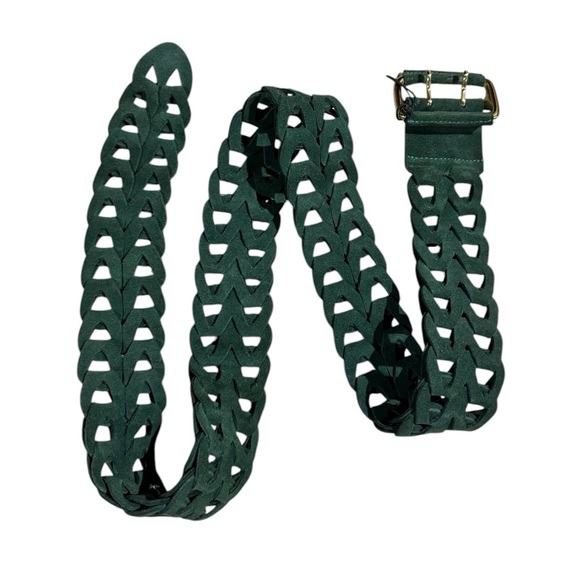 B-Low The Belt Woven Leather Belt Green Gold Designer NWT Emerald Green